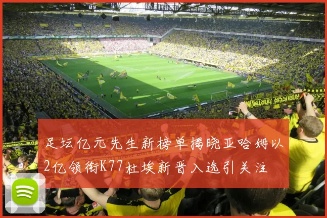 足坛亿元先生新榜单揭晓亚哈姆以2亿领衔K77杜埃新晋入选引关注